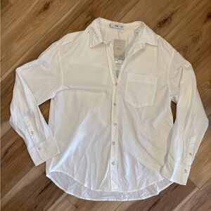 mango (mng) white long-sleeve button-down shirt patch pocket tortoise buttons 4